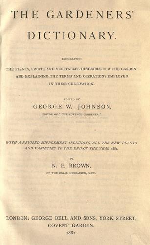 Cover for The gardeners' dictionary