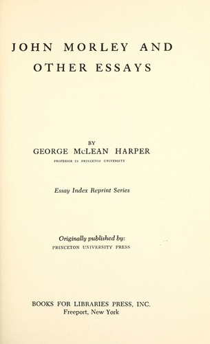 Cover for John Morley and other essays