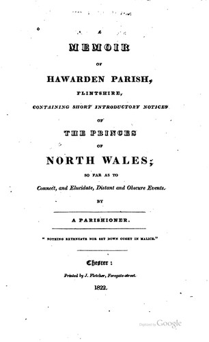 Cover for A memoir of Hawarden parish, Flintshire, containing short introductory notices of the princes of North Wales