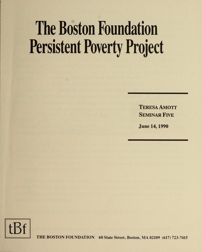 Cover for Persistent poverty project, teresa amott seminar five, June 14, 1990, seminar transcript