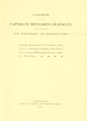 Cover for Calendar of the papers of Benjamin Franklin in the library of the University of Pennsylvania