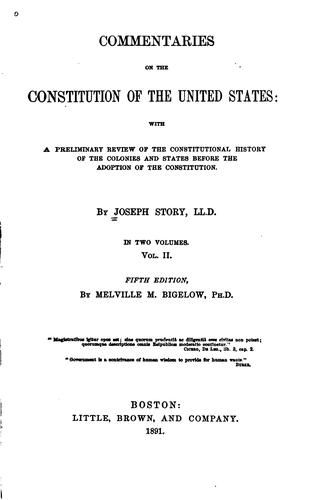 Cover for Commentaries on the Constitution of the United States: With a Preliminary Review of the ...