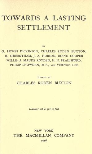 Cover for Towards a lasting settlement...