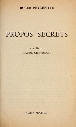 Cover for Propos secrets