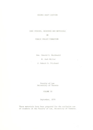 Cover for Case studies, readings and materials on public policy formation