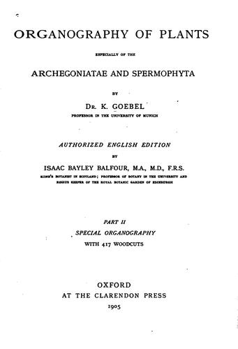 Cover for Organography of plants, especially of the Archegoniata and Spermaphyta