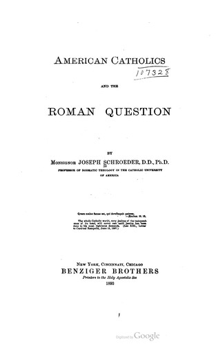 Cover for American Catholics and the Roman Question