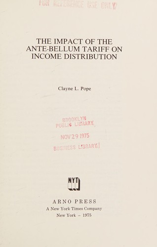 Cover for The impact of the ante-bellum tariff on income distribution