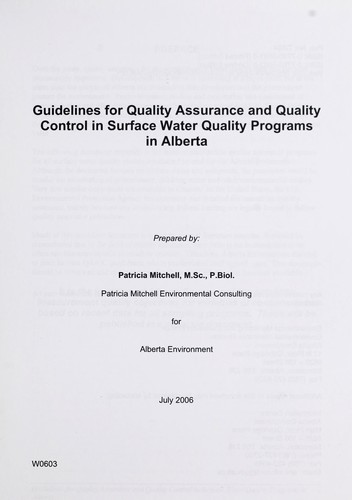 Cover for Guidelines for quality assurance and quality control in surface water quality programs in Alberta