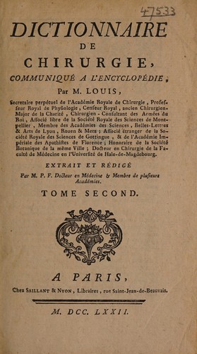 Cover for Dictionnaire de chirurgie, communiqué à l'Encyclopédie [of Diderot and d'Alembert]