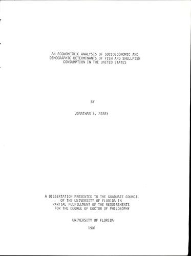Cover for An econometric analysis of socioeconomic and demographic determinants of fish and shellfish consumption in the United States