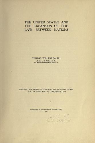 Cover for The United States and the expansion of the law between nations
