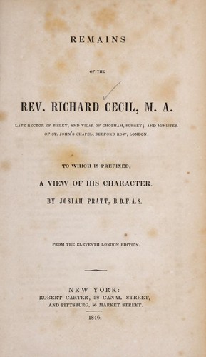 Cover for Remains of the Rev. Richard Cecil, M.A.