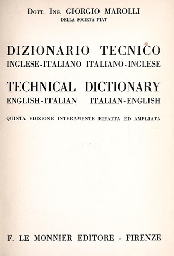 Cover for Dizionario tecnico inglese-italiano, italiano-inglese ...