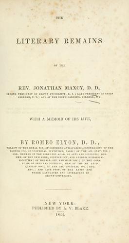 Cover for The literary remains of the Rev. Jonathan Maxcy