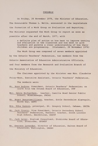 Cover for Report to the Minister of Education, the Hon. Thomas L. Wells.