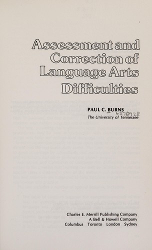 Cover for Assessment and correction of languagearts difficulties