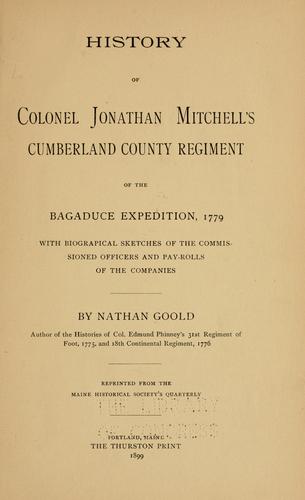 Cover for History of Colonel Jonathan Mitchell's Cumberland County regiment of the Bagaduce expedition, 1779