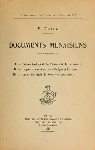Cover for Documents ménaisiens