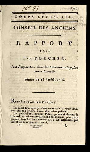 Cover for Rapport fait par Porcher, sur l'opposition dans les tribunaux de police correctionnelle