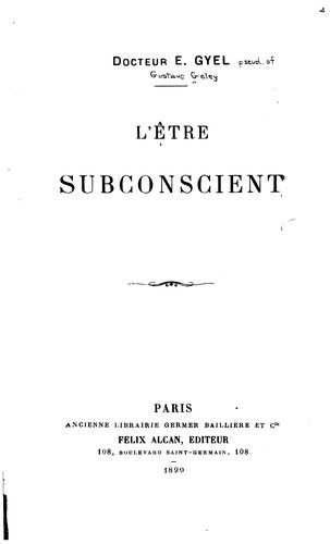 Cover for L'être subconscient