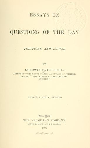 Cover for Essays on questions of the day, political and social