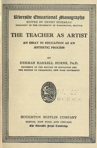 Cover for The teacher as artist
