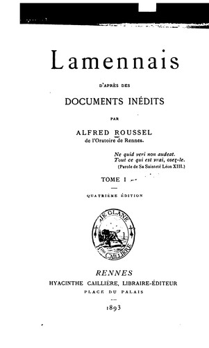 Cover for Lamennais, d'après des documents inédits