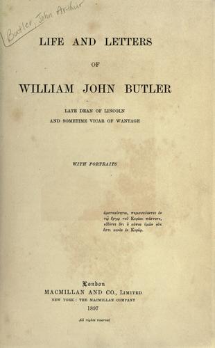 Cover for Life and letters of William John Butler