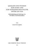 Cover for Quellen und Studien zur Kurie und zur vatikanischen Politik unter Leo XIII