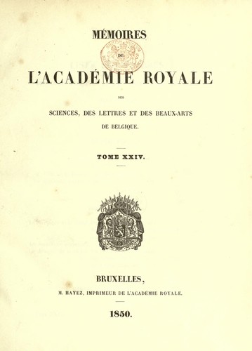 Cover for Mémoires de l'Académie royale des sciences, des lettres et des beaux-arts de Belgique