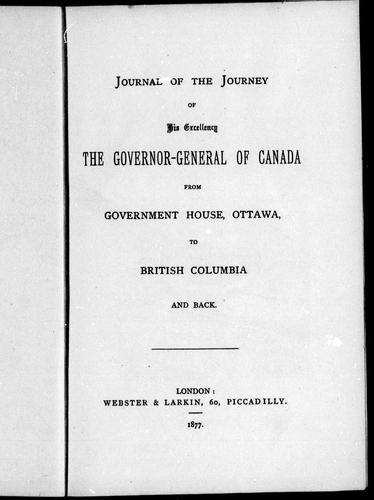 Cover for Journal of the journey of His Excellency the governor-general of Canada from Government House, Ottawa, to British Columbia and back