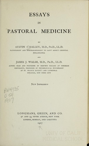 Cover for Essays in pastoral medicine