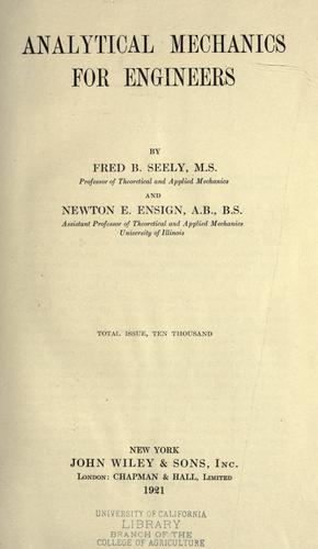 Cover for Analytical mechanics for engineers
