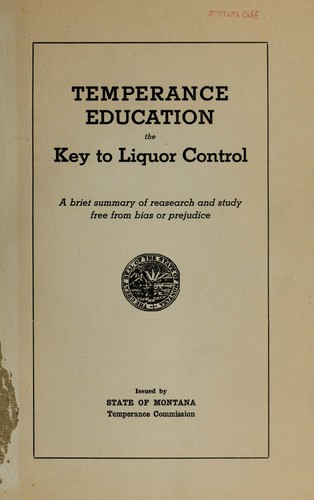 Cover for Temperance education - the key to liquor control