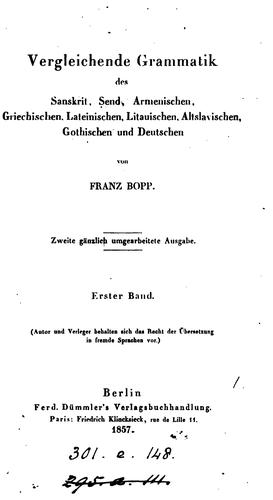 Cover for Vergleichende Grammatik des Sanskrit, Zend, Griechischen, Lateinischen, Litthauischen ...