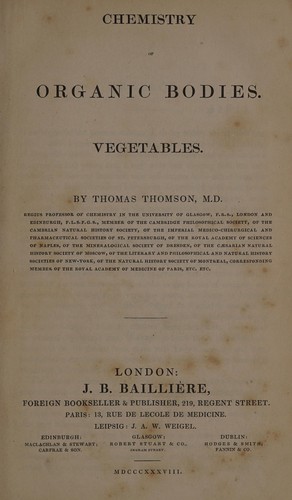 Cover for Chemistry of organic bodies. Vegetables