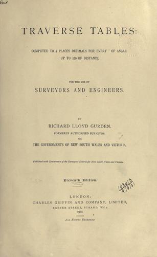 Cover for Traverse tables, computed to 4 places decimals for every ' of angle up to 100 of distance, for the use of surveyors and engineers.