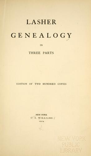 Cover for Lasher genealogy in three parts.
