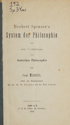 Cover for Herbert Spencer's System der Philosophie und sein Verhältniss zur deutschen Philosophie