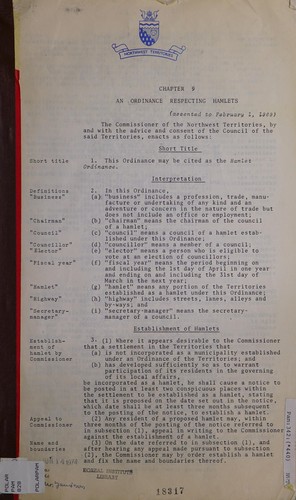 Cover for Chapter 9. An ordinance respecting hamlets