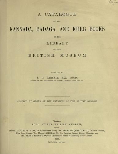 Cover for A catalogue of the Kannada, Badaga, and Kurg books in the library of the British Museum