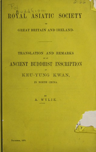 Cover for Translation and remarks on an ancient Buddhist inscription