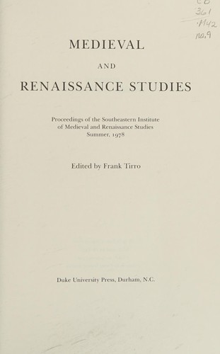 Cover for Medieval and Renaissance Studies, No. 9