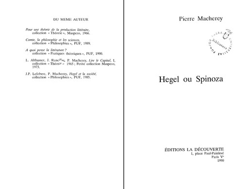 Cover for Hegel ou Spinoza