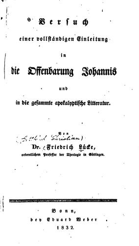 Cover for Versuch einer vollständigen Einleitung in die Offenbarung Johannis: Und in die gesammte ...