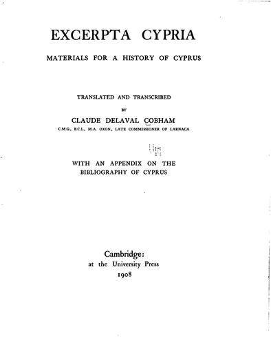Cover for Excerpta Cypria: Materials for a History of Cyprus