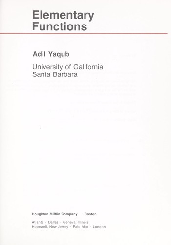 Cover for Elementary functions