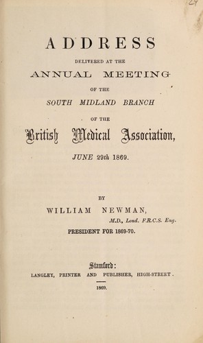 Cover for Address delivered at the annual meeting of the South Midland Branch of the British Medical Association, June 29th 1869