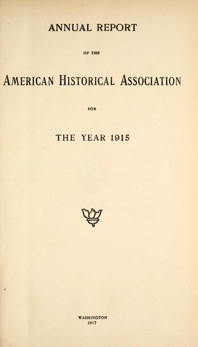 Cover for Annual report of the American Historical Association for the year 1915